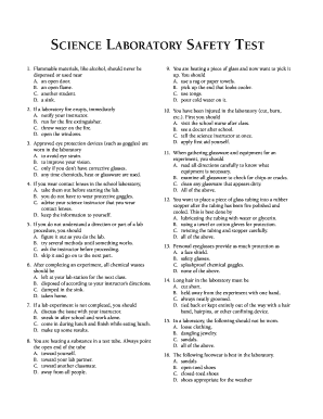 Science Laboratory Safety Test Answer Key  Form