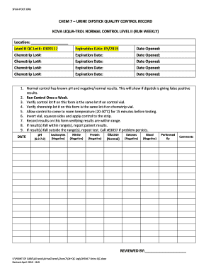 CHEM 7 URINE DIPSTICK QUALITY CONTROL RECORD Sfgh Poct  Form