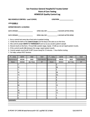 R&amp;D HEMOCUE CONTROL Level 3 HIGH Sfgh Poct  Form