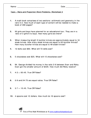 Proportion Word Problems Worksheet with Answers PDF Form - Fill Out and  Sign Printable PDF Template | signNow