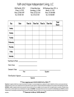 Timesheet Faith and Hope Independent Living  Form