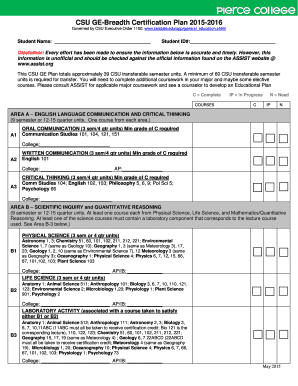  CSU GE Breadth Certification Plan Pierce College Piercecollege 2015