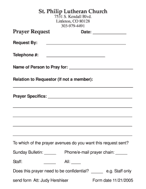 Prayer Request Forms Printable