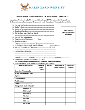 Kalinga University Migration Certificate  Form