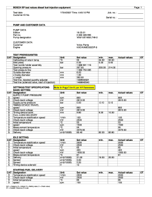 BOSCH EP Test Values Diesel Fuel Injection Equipment Test Date 17  Form