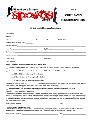 Sports Camp Registration Form Saokcorg