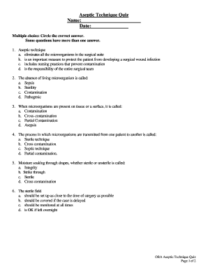 Multiple Choice Questions on Aseptic Technique  Form