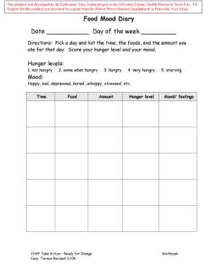 Food Mood Diary PDF  Form