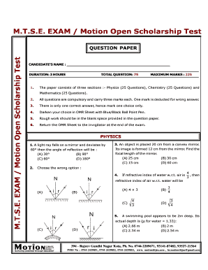 Motion Scholarship Test Sample Papers  Form