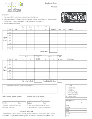 Medical Solutions Timesheet  Form