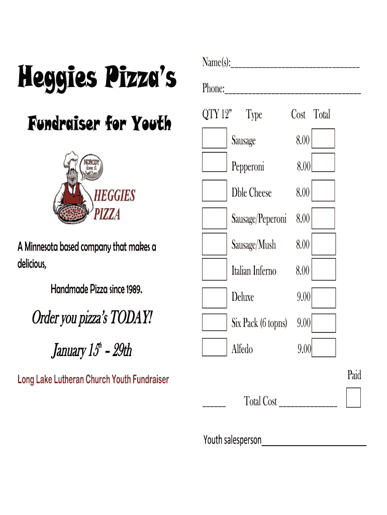 Heggies Pizzas Long Lake Lutheran Church Longlakeluth  Form