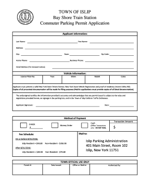 TOWN of ISLIP Bay Shore Train Station Commuter Parking Permit  Form