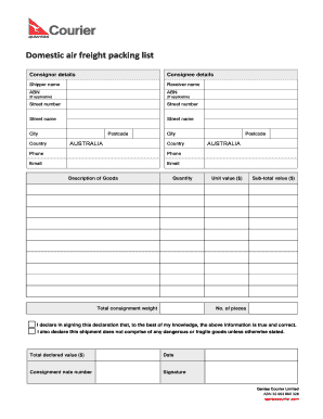 Packing List Air Freight  Form