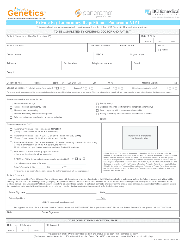 Private Pay Laboratory Requisition Panorama NIPT  Form