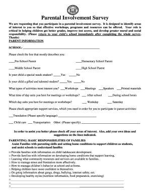 Parental Involvement Survey  Form