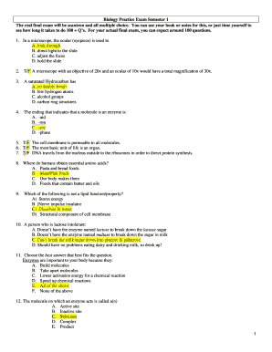 Biology Final Exam PDF  Form