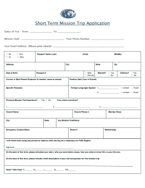 Mission Trip Application Form Template