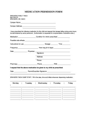 MEDICATION PERMISSION FORM Brainerdlakesymcaorg