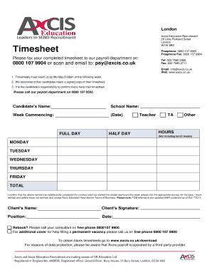 Timesheet W1W 8BX BAxcisb Recruitment  Form