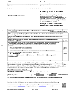 Antrag Auf Beihilfe Landesamt F R Finanzen Bayern  Form