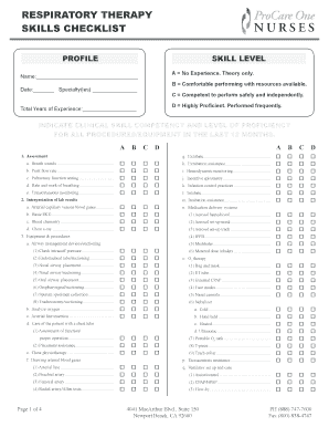 Respiratory Therapy Competency Checklist  Form