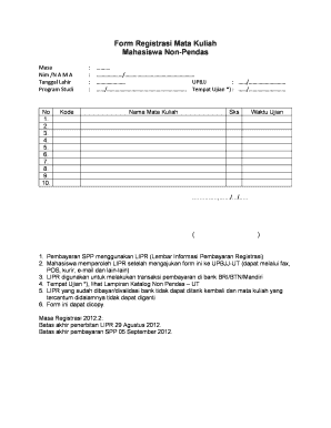 Formulir Registrasi Mata Kuliah Ut