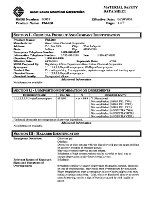 MATERIAL SAFETY DATA SHEET MSDS Number 00057 Product Name FM200 Effective Date 0420 Page 1 of 7 SECTION I CHEMICAL PRODUCT and C  Form