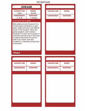 Fillable Spell Cards 5e  Form