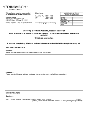 Licensing Scotland Act Sections 29 and 31 BAPPLICATIONb Bb  Form