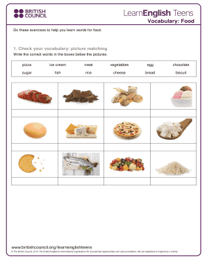 Vocabulary Food  Form