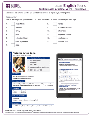 Writing Skills Practice a CV Exercises LearnEnglish Teens  Form