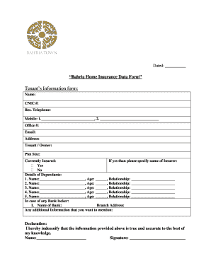 Tenants Information Form Bahria Town