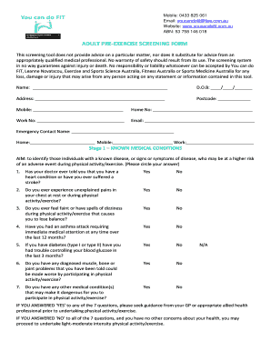 Exercise Screening Form