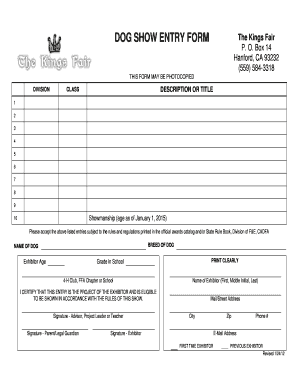 Dog Show Entry  Form