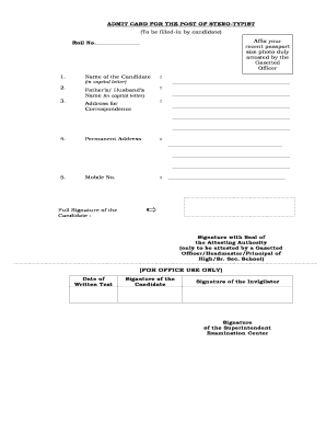 Admit Card Format for Steno Typist Hpslsa Nic