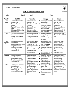 Download the Social &amp; Emotional Development Rubric St Teresa&amp;#39;s Stteresas Qld Edu  Form