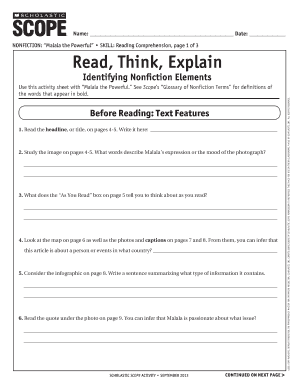 Malala Reading Comprehension PDF  Form