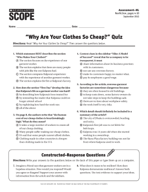 Why Are Your Clothes so Cheap Answer Key  Form