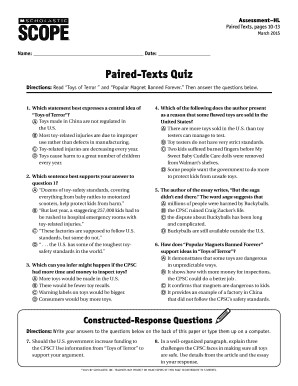 Paired Texts Quiz Answer Key  Form