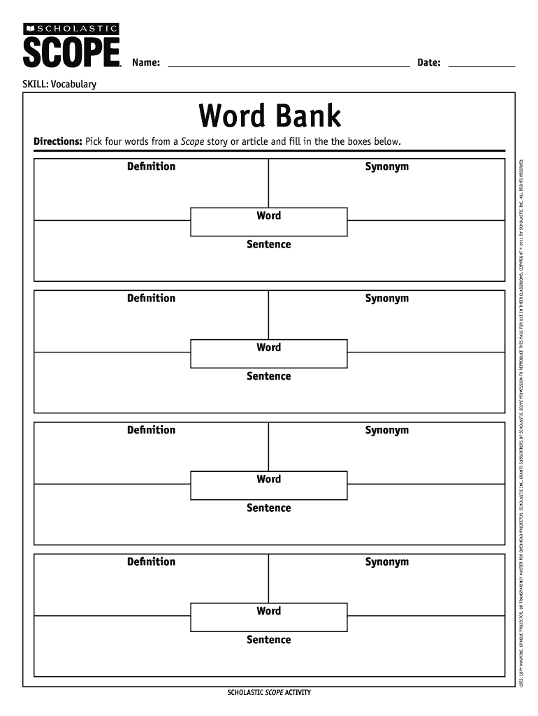 Get and Sign the LANGUAGE ARTS MAGAZINE Skill Vocabulary Word Bank  Form