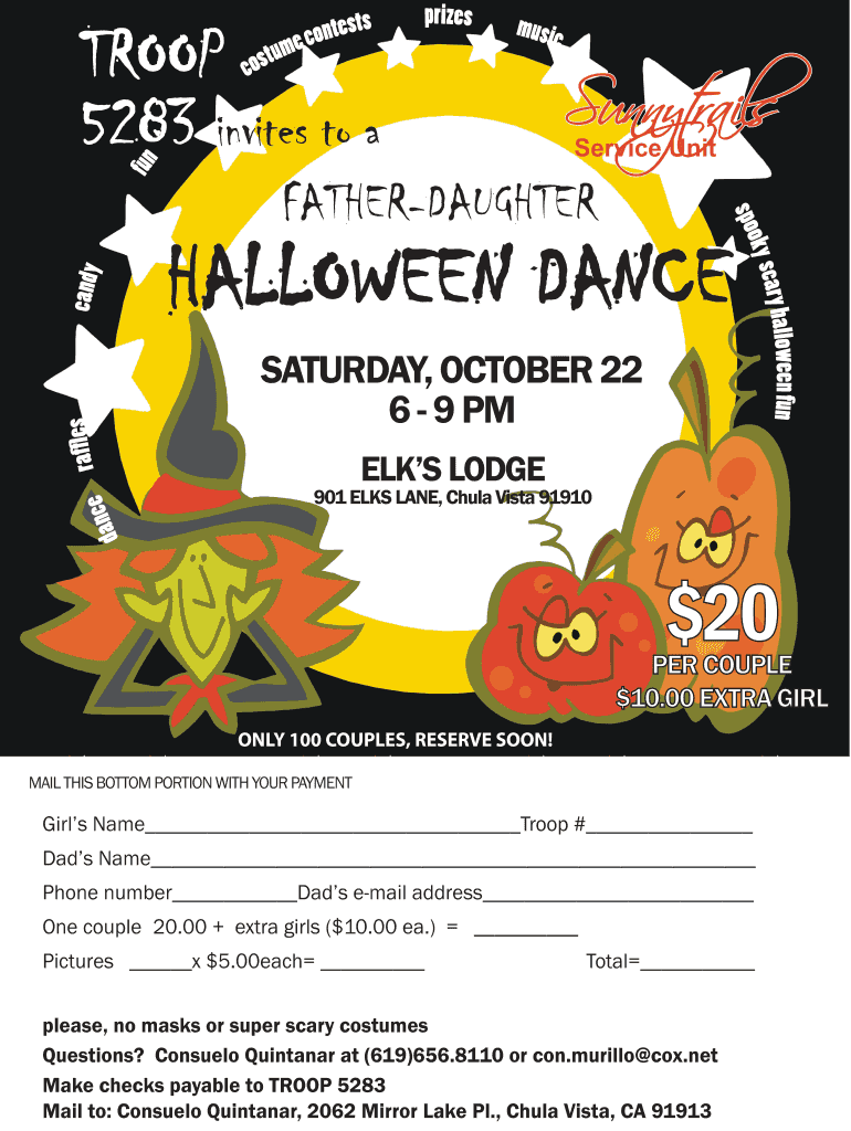 Halloween Dance Flyer Copy Sunnytrails Girl Scout Service Unit  Form