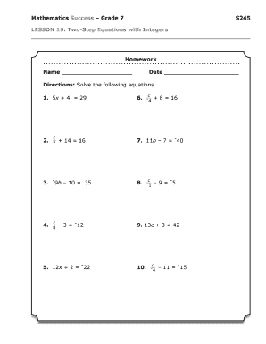 LESSON 19 TwoStep Equations with Integers  Form