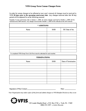 VFIS Group Term Census Changes Form Vfiskpepus