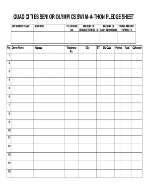 Swim a Thon Pledge Sheet  Form