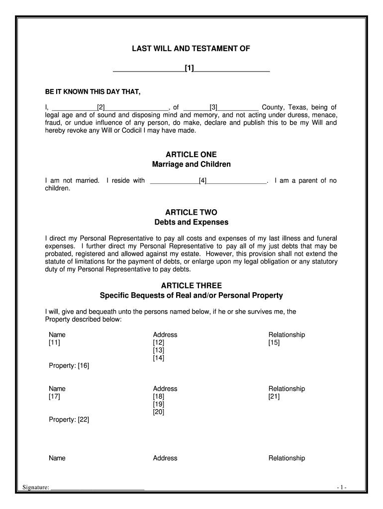 Last Will and Testament Texas Form Fill Out and Sign Printable PDF