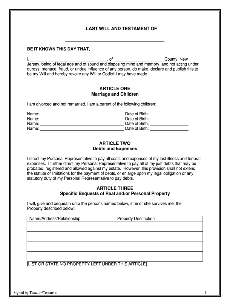 Bill of Sale Form New Mexico Last Will and Testament Form  pdfFiller