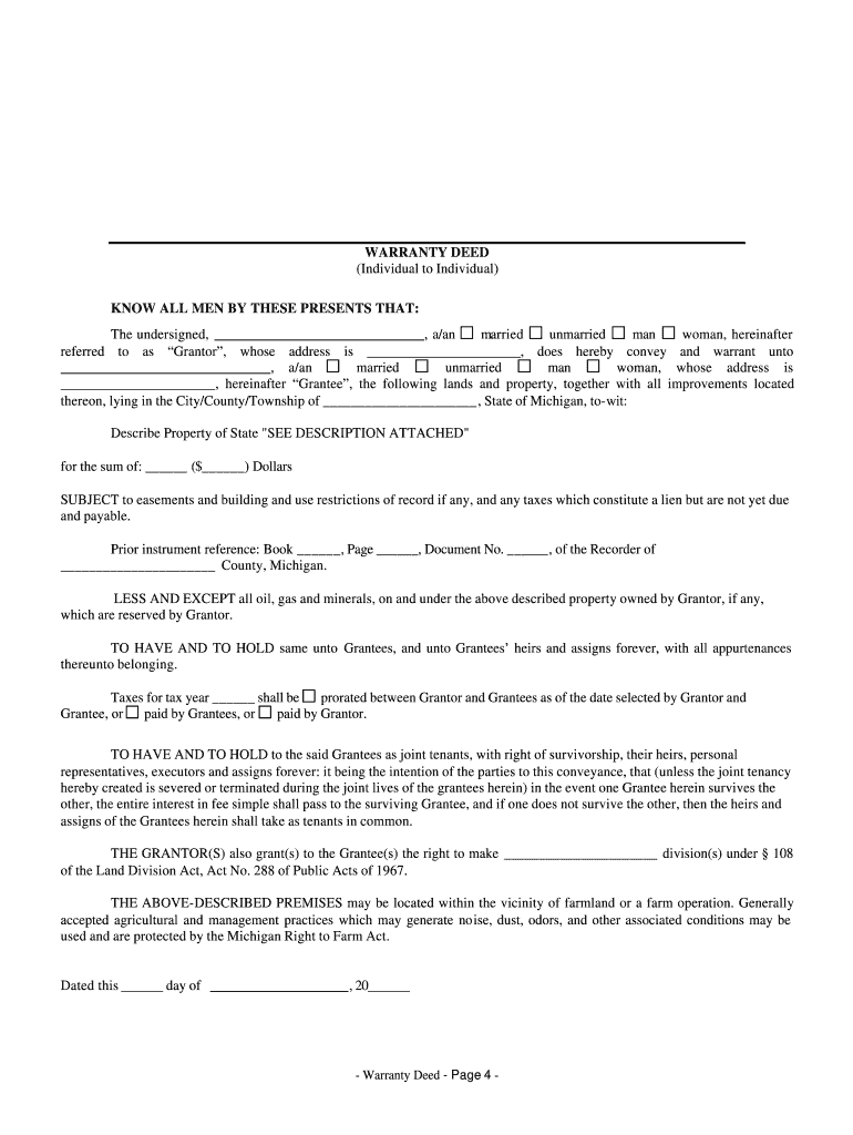 Michigan Warranty Deed from Two Trustees to an Individual  Form