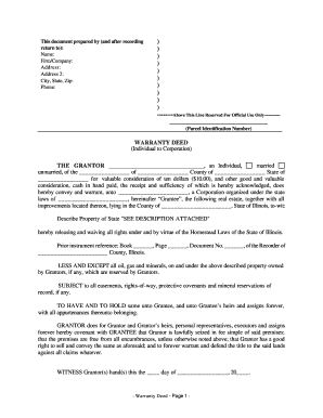 Illinois Warranty Deed from Individual to Corporation  Form