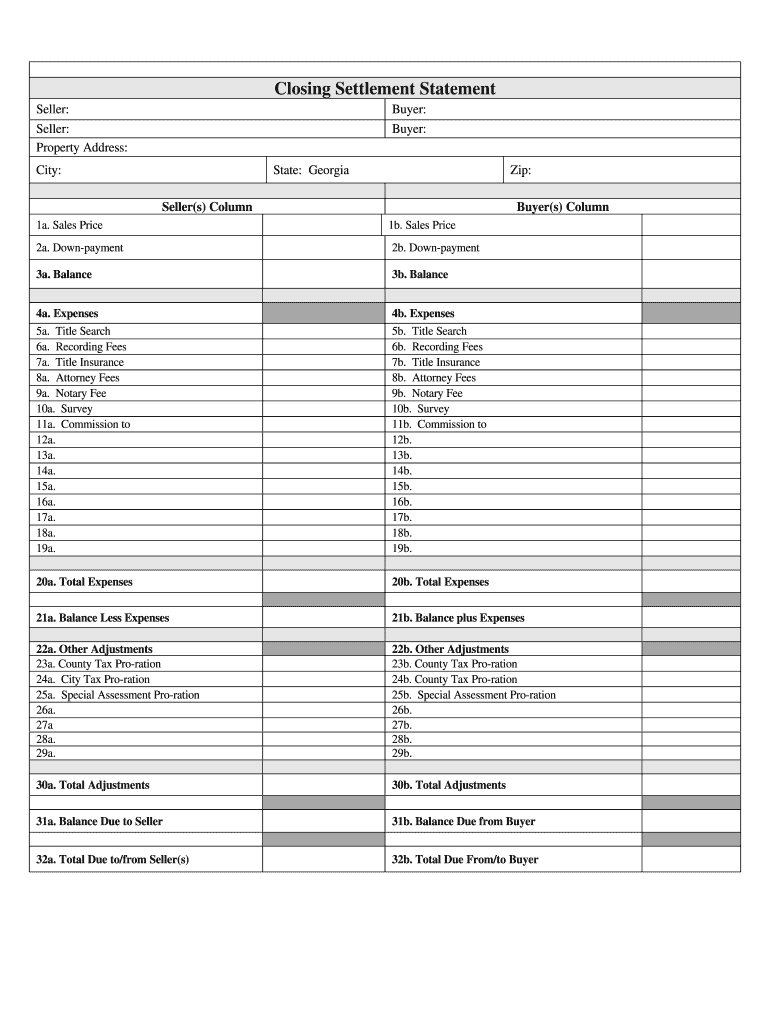 Georgia Settlement Statement  Form