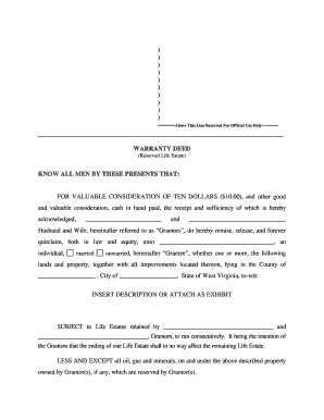 Lifetime Rights to Property  Form